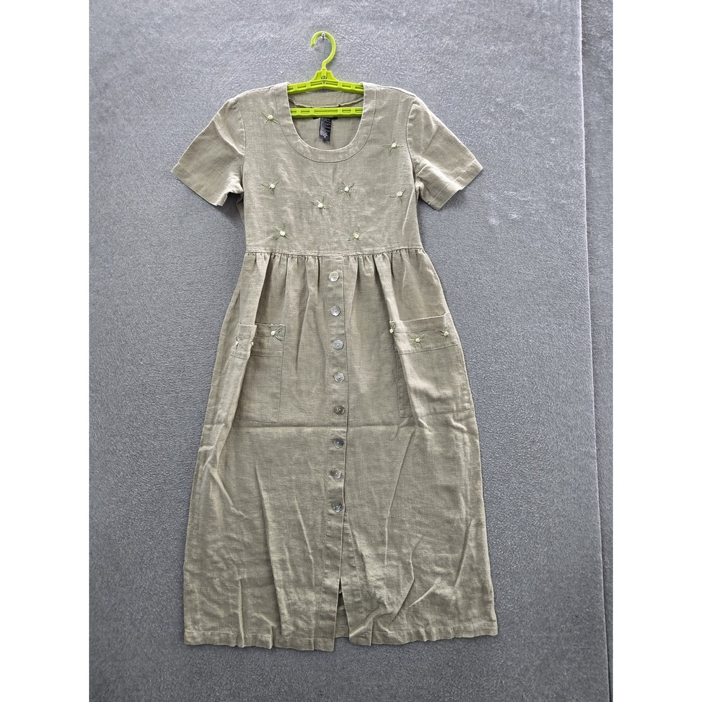 Positive Attitude Women Dress M Beige Embroidered Floral A-Line Casual Dress